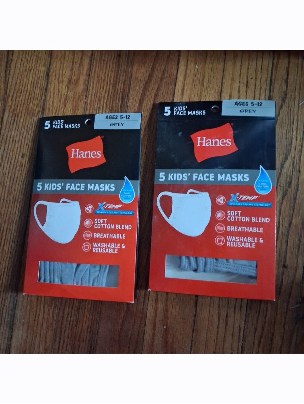 Lot Of 2 Hanes - 5pk Grey/Gray Kids Masks. Ages 5-12 years old. New!